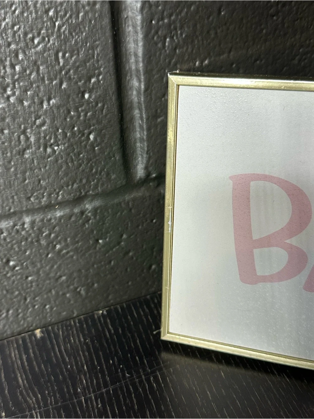 Babe Cave Decorative Sign - Pink & Black Text - Gold Frame 19.5x6